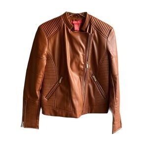 Catherine Malandrino Vegan Leather Jacket Size S Cognac Gold Asymmetrical Zipper